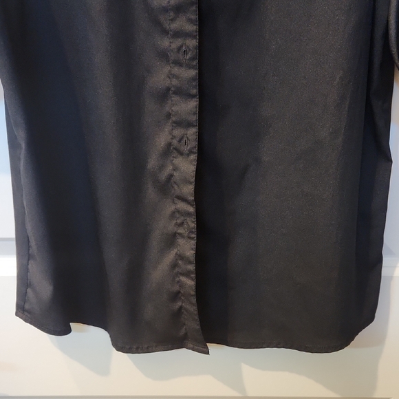 Womens Calvin Klein Red and Black 3/4 Sleeve Blouse with Mandarin Collar S8ze Lg - Picture 4 of 6